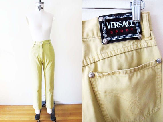 Vintage 90s Versace Sport Womens Jeans 26 - 1990s Soft Neon Green