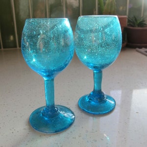 Vintage Turquoise Blue Aperitif Shot Glasses Set of 2 Vintage Barware 1960s Bubble Mini Goblets Cocktail Bar Cart Housewarming Gift image 3