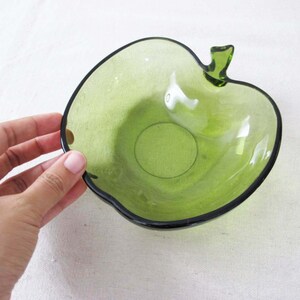 Vintage 70s Green Apple Glass Dish 1970s Fruit Shaped Catchall Bowl Coins Key Jewelry Dish Quirky Gift Friend image 2