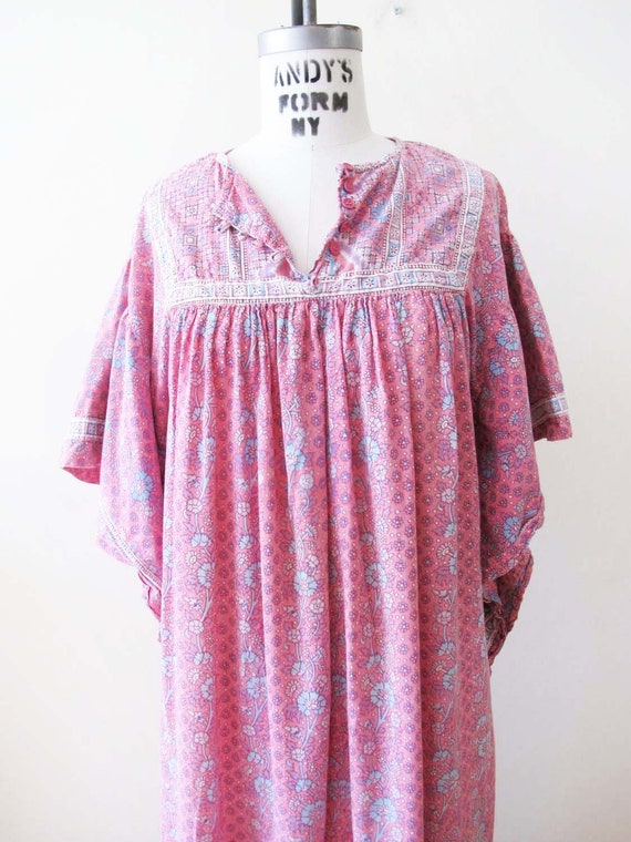 Vintage 80s Indian Maxi Dress S M - 1980s Pink Bl… - image 6