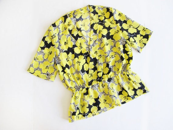 Vintage 40s Silk Blouse S M - 50s Yellow Blouse -