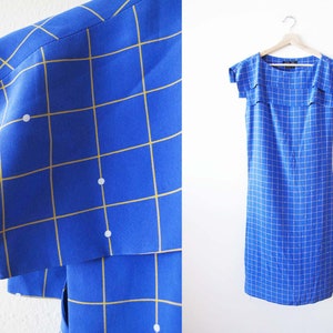 Vintage 80s does 20s Blue Silk Plaid Dress XS S - 1980s does 1920s Cornflower Blue Womens Sailor Collar Midi Flapper Dress