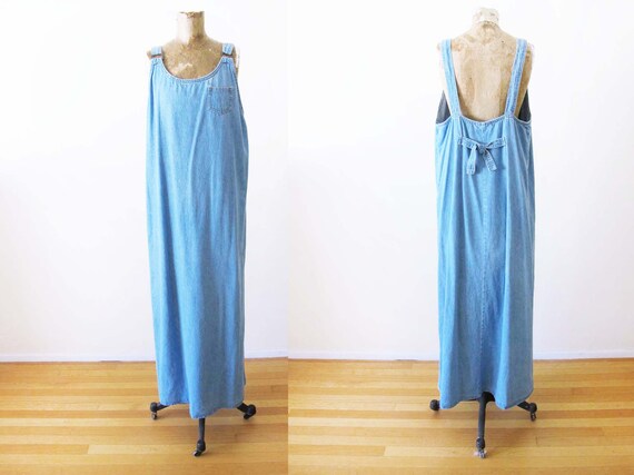 Vintage 90s Denim Maxi Dress L 1990s 