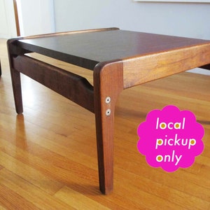 Danish Walnut and Wood Laminate Side Table Mid Century 1960s Small Square Coffee Table Local Long Beach LA Pick Up image 1