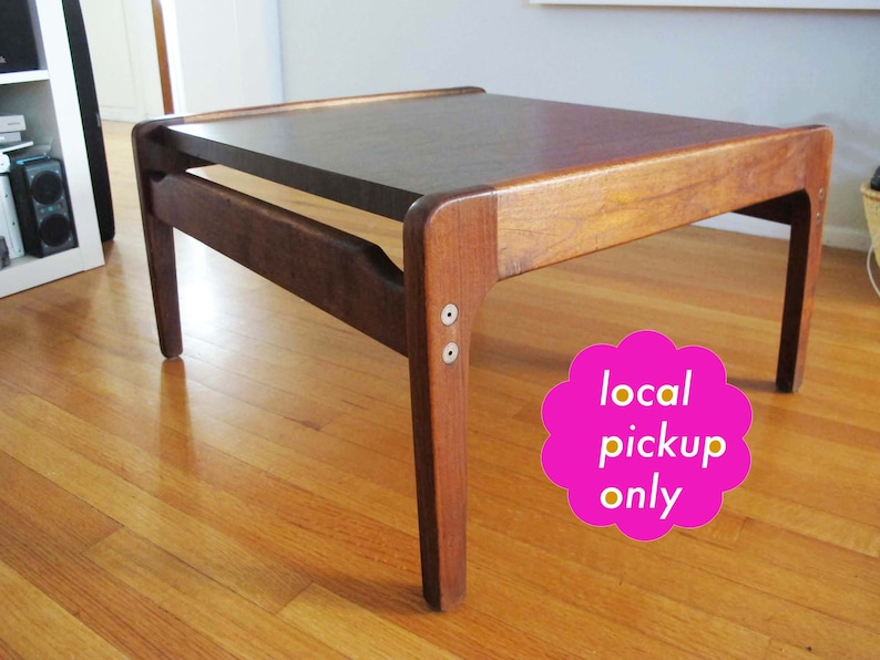 Danish Walnut and Wood Laminate Side Table Mid Century 1960s Small Square Coffee Table Local Long Beach LA Pick Up image 1