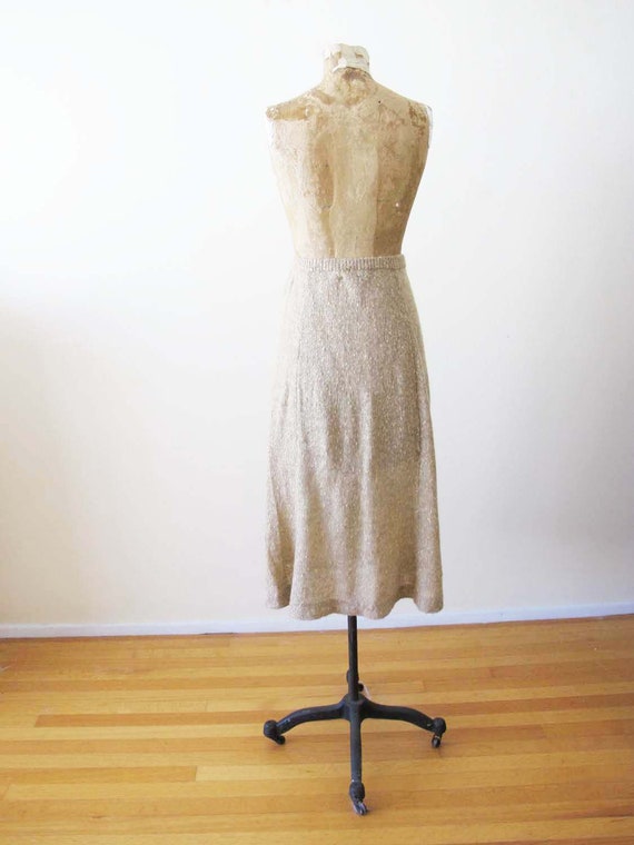 Vintage 1970s Tan Mohair Knit Midi Skirt S M - 70… - image 5