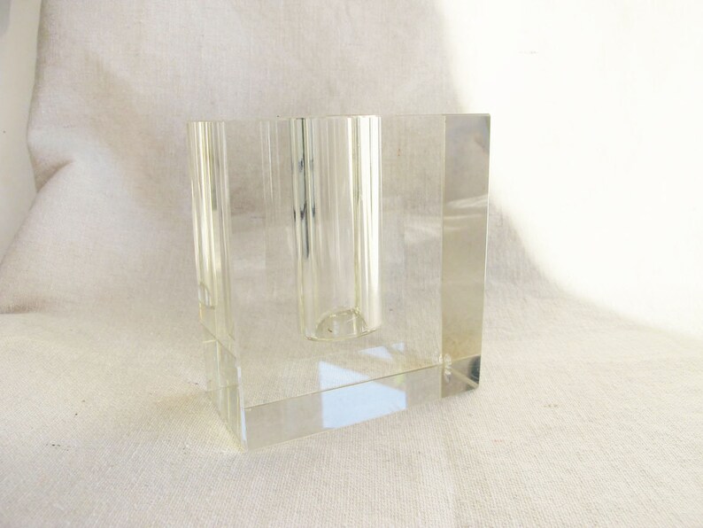 Vintage Square Lucite Glass Bud Vase Glass Plant Cutting Vase Modern Minimalist Glass Container 80s Home Decor 80s Glass Flower Vase image 3