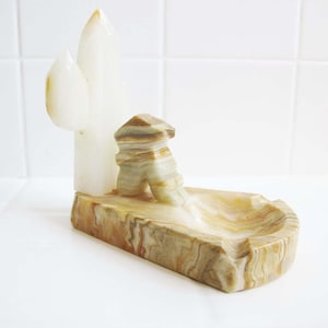 Vintage Onyx Stone Cactus Ash Tray - Mexican Small Personal Ashtray Ring Jewelry Dish Catchall - Neutral Marble Stone - Friend Gift