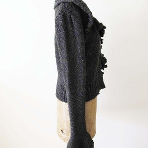 Vintage 2000s Fairy Grunge Knit Boucle Womens Cardigan XS S Y2K Crochet Ruffle Sleeve Sweater image 3