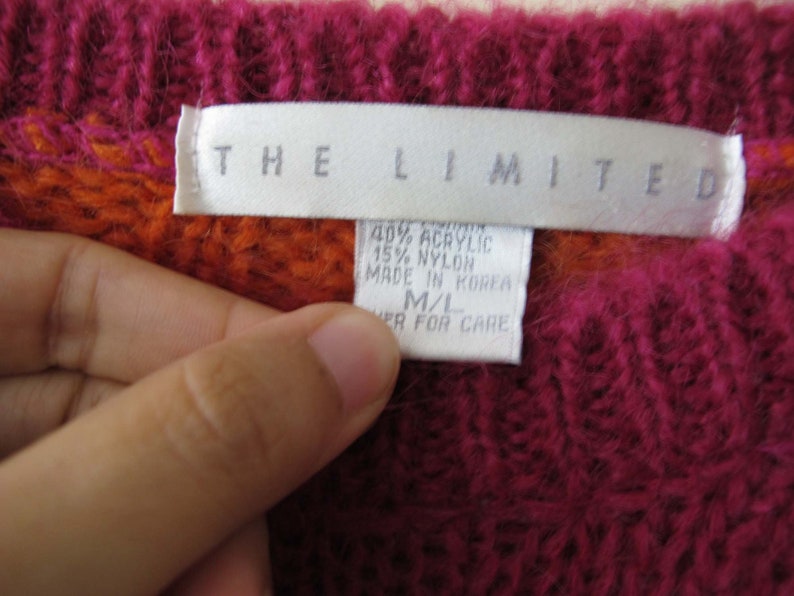 Vintage 90s Mohair Blend Colorblock Geometric Oversized Ribbed Knit Sweater M L Pink Orange Multicolor image 2