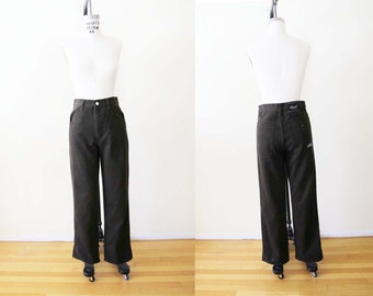 Vintage 2000s High Waist Wide Leg Painter Pants 29 - Y2K Dark Brown Long Embroidered Back Pocket Denim Pants