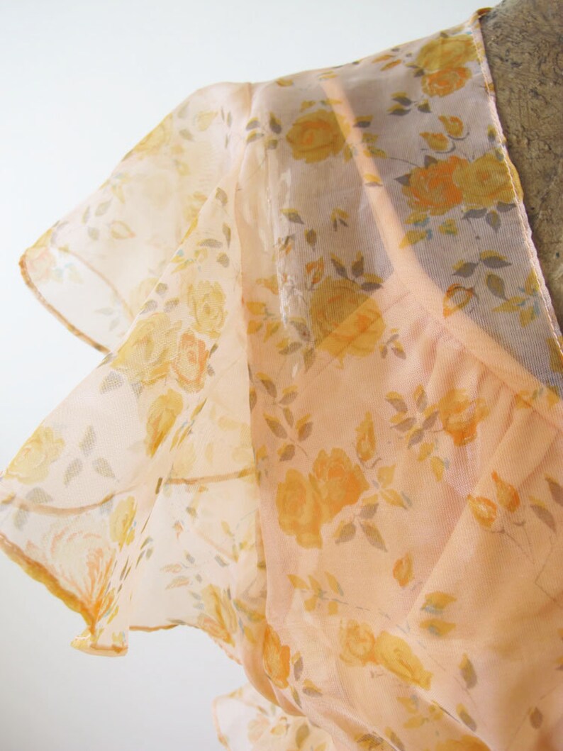 70s Long Flowy Dress Sheer Bolero Jacket Peach Pastel Disco Dress Vintage 70s Maxi Dress 70s Prom Dress Spaghetti Strap Maxi
