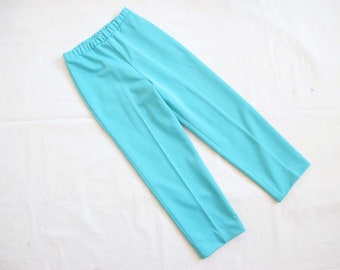 Vintage 80s Turquoise Blue Elastic Waist Pants S - High Waisted Aqua  Polyester Trousers
