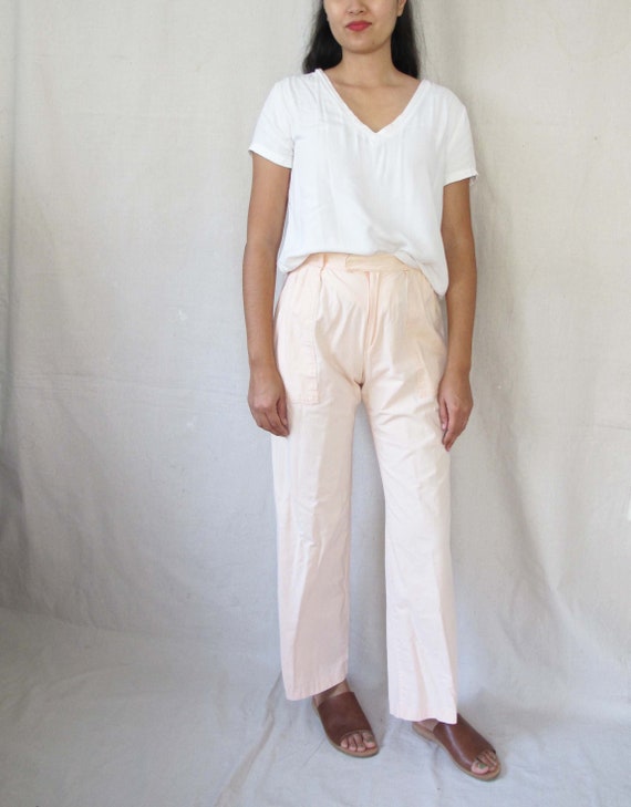 Vintage Pink Cotton Trousers Small 25 - 70s Pale … - image 1