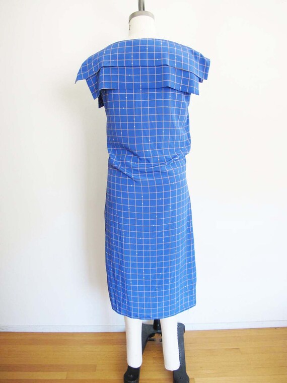 Vintage 80s does 20s Blue Silk Plaid Dress XS S -… - image 6