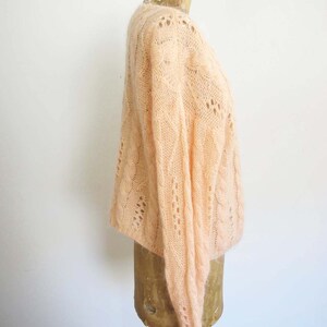 Vintage Baggy Cable Knit Cardigan Sweater M Oversized Open Weave Pointelle Mohair Pullover Peach Pink Pastel Knitted Grunge Fairy Kei image 4