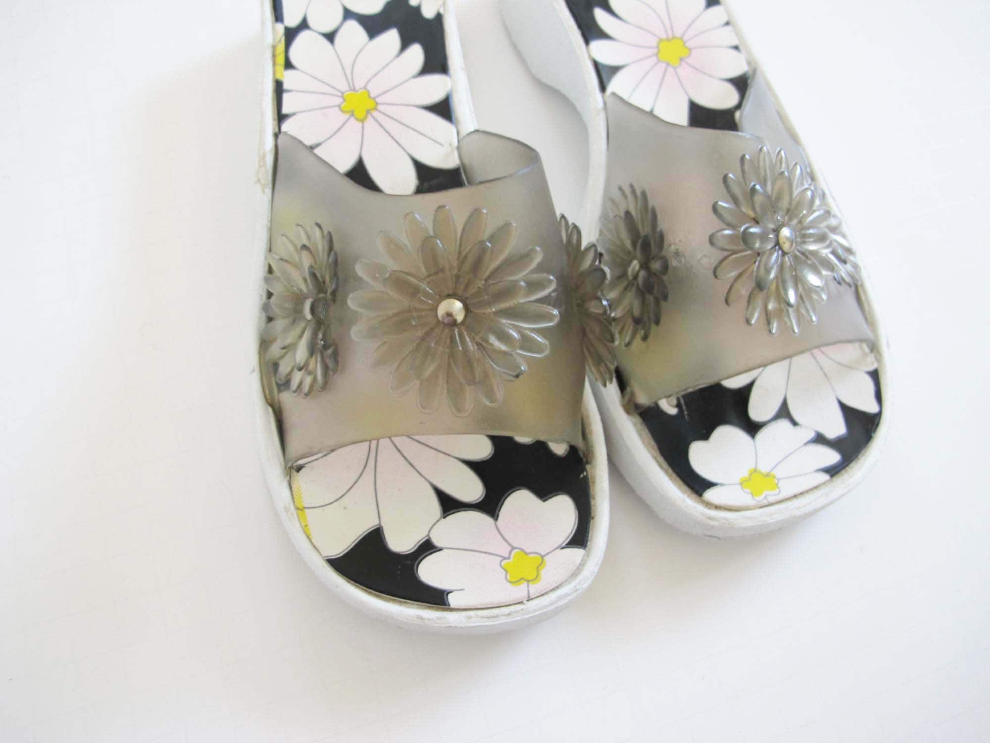 Vintage Y2k 2000s Floral Platform Slide Sandals 8 - Daisy