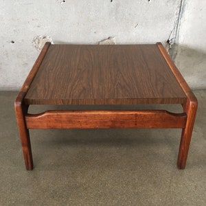 Danish Walnut and Wood Laminate Side Table Mid Century 1960s Small Square Coffee Table Local Long Beach LA Pick Up image 2
