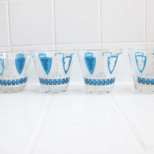 Vintage Fleur De Lis Tumbler Glasses Set 4 Blue White French Rustic Short Cocktail Drinking Glasses Vintage Barware Moroccan Tea image 3