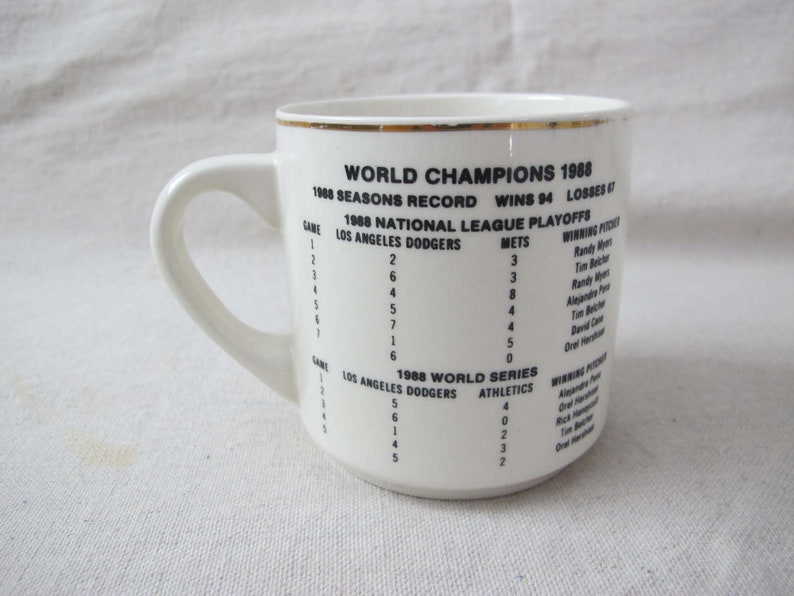 Vintage LA Dodgers 1988 Championship Coffee Mug Los Angeles Baseball Ceramic Mug Gift For Dad Brother Fathers Day image 3