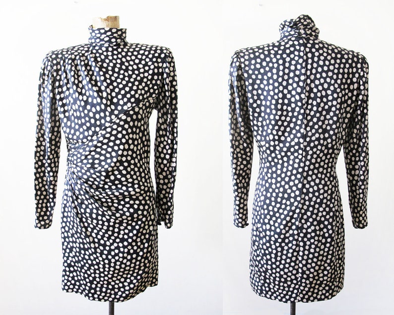 Emanuel Ungaro Silk Ungaro Mini Dress Shoulder Pad Dress Black White Dot Dress Vintage Ungaro Dress 80s Ungaro Parallele Paris