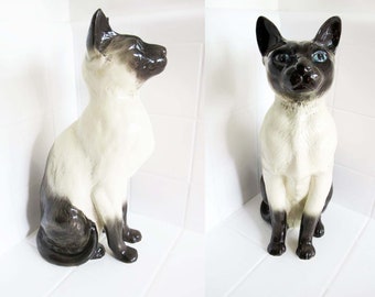 Vintage 60s Beswick England Siamese Cat Extra Large Ceramic Statue - Cat Lover Gift - Quirky Home Decor