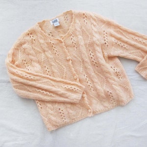 Vintage Baggy Cable Knit Cardigan Sweater M Oversized Open Weave Pointelle Mohair Pullover Peach Pink Pastel Knitted Grunge Fairy Kei image 1