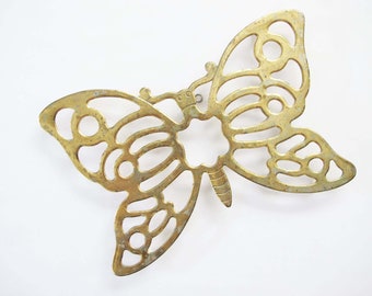 Vintage Brass Butterfly Trivet - Gold Metal Butterfly Insect Kitchen Pot Pan Holder - Wall Decoration - Best Friend Gift