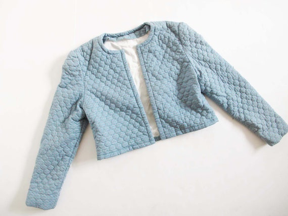 Vintage 80s Quilted Jacket S - Blue Quilted Croppe