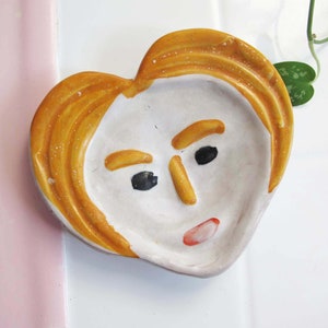 Vintage Face Spoon Rest made in Italy 60s Mid Century Ceramic Human Face Ring Dish Catchall Quirky Gift For Friend image 1
