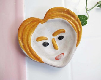 Vintage Face Spoon Rest made in Italy - 60s Mid Century Ceramic Human Face Ring Dish Catchall - Quirky Gift For Friend