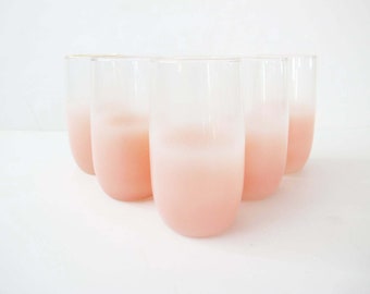 Vintage 60s Blendo Pink Tumbler Glasses set of 5 - Mid Century Frost Blush Pastel Pink Water Glasses - Vintage Barware