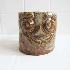 Vintage Studio Pottery Funny Face Mug - Irregular Hand Thrown Smiling Face Coffee Mug - Quirky Friend Gift