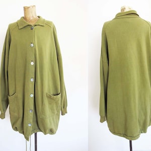 Vintage 90s Grunge Olive Green Long Cotton Anorak Sweater Jacket Baggy Oversized Large image 1