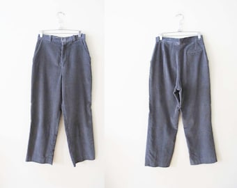 Vintage 80s 90s Gray Corduroy Pants 26 Small  -  High Waist Trousers - Preppy Academia Neutral Unisex Cord Straight Leg Pants