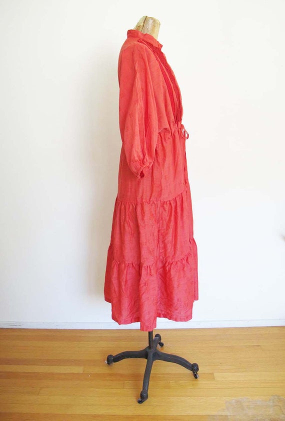 Vintage 70s Red Balloon Sleeve Peasant Dress S M … - image 5