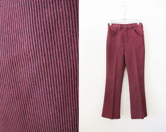 Vintage 60s Striped Pants 23 24 XXS Petite - 1960s Burgundy Red Black Pinstripe High Waist Trouser Pants
