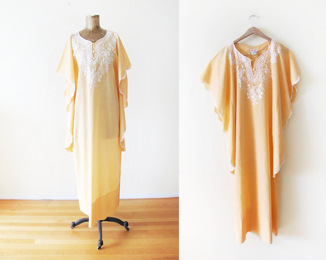 Vintage 70s Dress Long 70s Maxi Dress Embroidered Caftan - Etsy