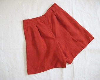 Pantaloncini di lino rosso ruggine vintage anni '90 30 M - Pantaloncini mamma lunghi pieghettati a vita alta anni '90 Liz Claiborne - Stile minimalista tono terra