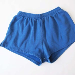 Vintage 80s Micro Running Shorts XS S - 1980s Blue Elastic Waist High Cut Casual Lounge Short Shorts - Hot Pants