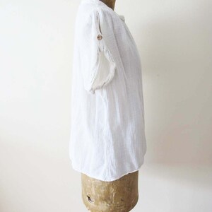 Vintage 70s Gauze Cotton Shirt S M White Wrinkled Cotton Blouse Natural Fiber Minimalist Cotton Top Boho Blouse image 5