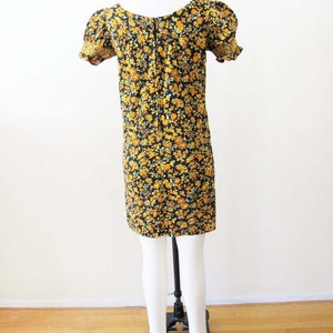 Vintage 60s Floral Babydoll Mini Dress XS 1960s Black Orange Yellow Puff Sleeve Shift Sundress Twiggy Mod Style image 6