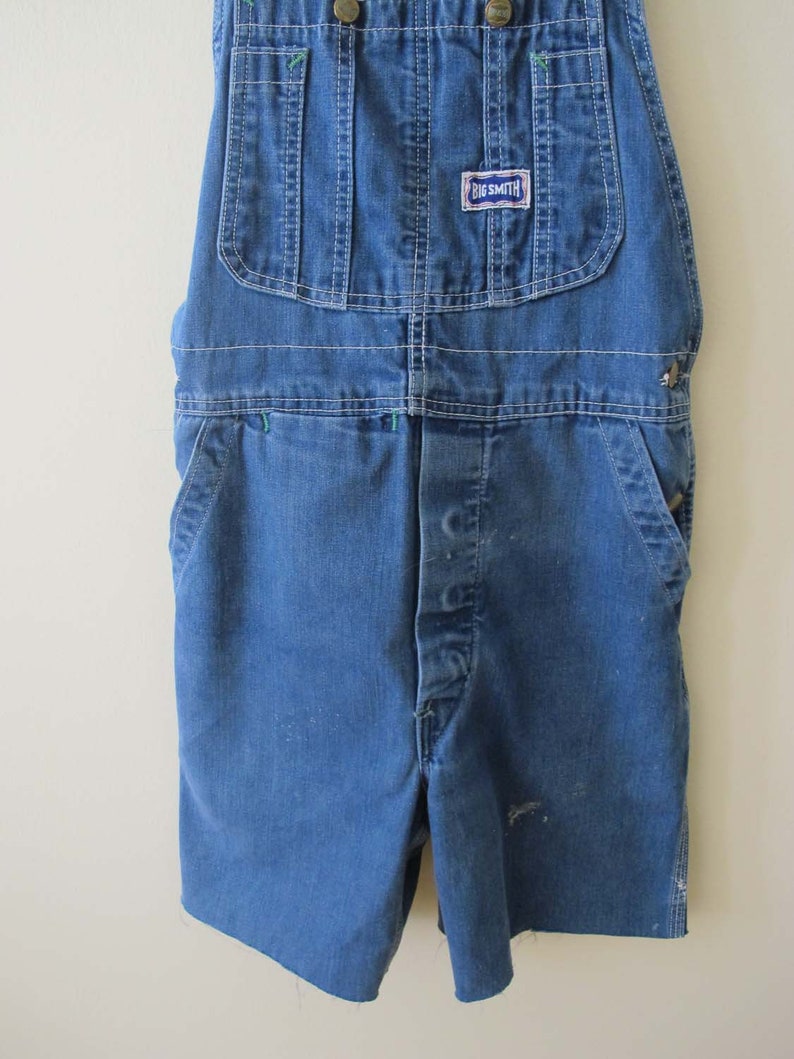 Vintage 70s Big Smith Denim Overall Shorts Small Vintage Blue Jean Overall Cut Off Shorts 1970s Big Smith Shortalls