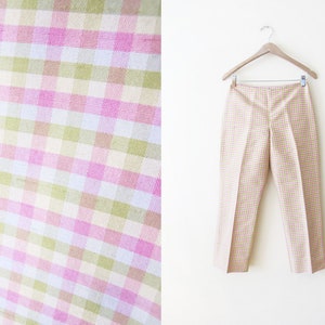 Vintage 90s Anne Taylor Pink Green Plaid Silk Trousers Small 2 - 1990s High Waist Preppy Paste; Cigarette Pants - Spring Style