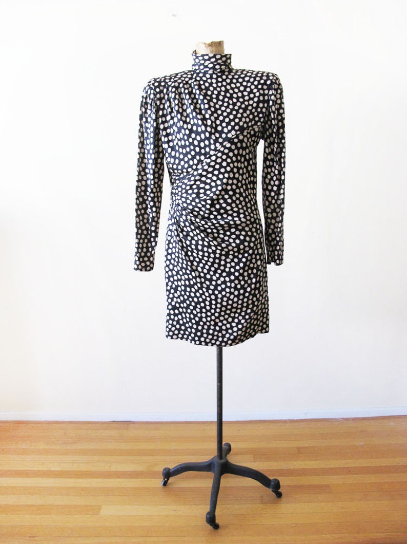 Emanuel Ungaro Silk Ungaro Mini Dress Shoulder Pad Dress Black White Dot Dress Vintage Ungaro Dress 80s Ungaro Parallele Paris