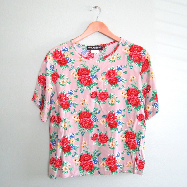 vintage floral shirt/ 90s flower print blouse/ garden print 90s top S-M20% off sale use code icecream