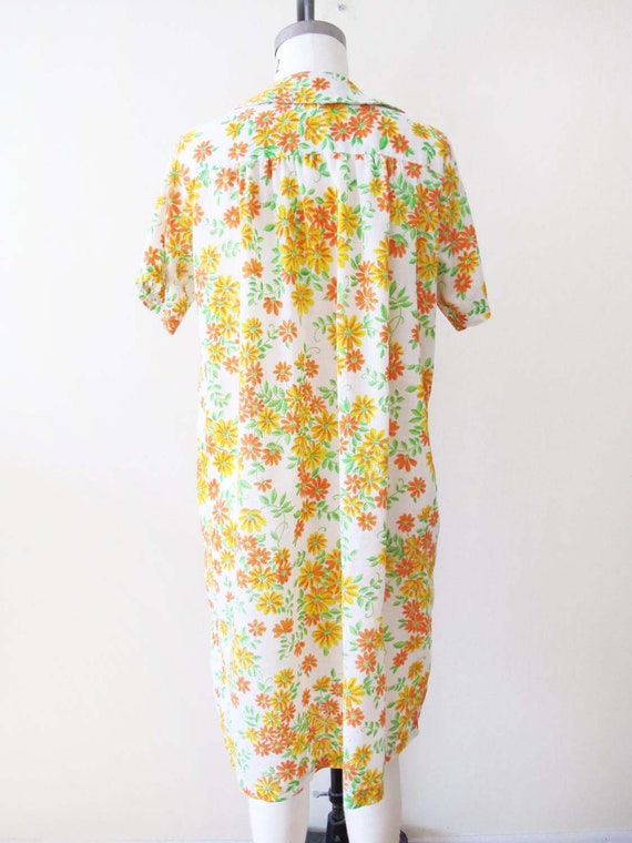 Vintage 60s Floral Print House Dress S M - 1960s … - image 3