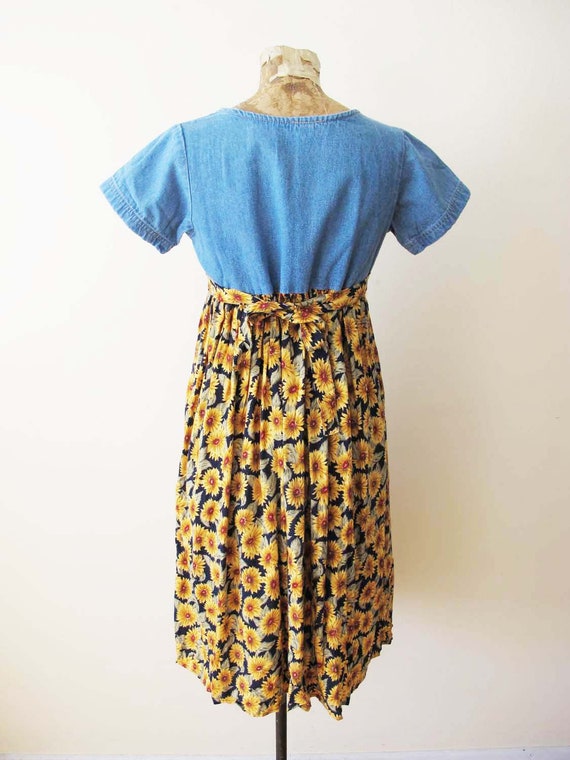 Vintage 90s Denim and Sunflower Mini Dress S - 19… - image 3