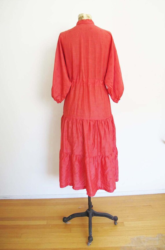 Vintage 70s Red Balloon Sleeve Peasant Dress S M … - image 6