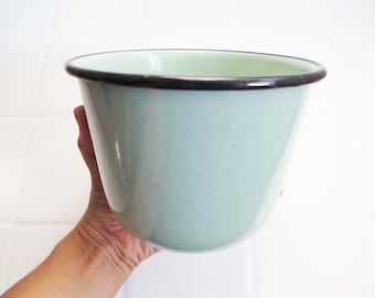 Vintage Robins Egg Blue Enamel Pot 2.5" Diameter  - Small Light Blue Kitchen Chippy Enamelware Bowl - Camping Shabby Chic Decor